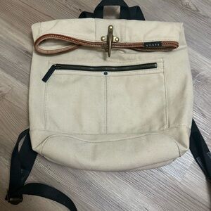 STATE Cream Canvas Backpack with Brown Accents